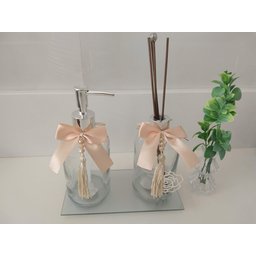 Kit para Lavabo Difusor com Varetas Saboneteira Vaso e Bandeja Espelhada - 5