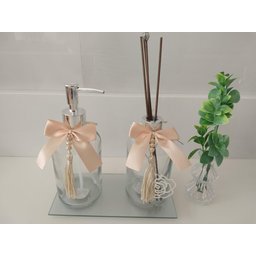 Kit para Lavabo Difusor com Varetas Saboneteira Vaso e Bandeja Espelhada - 3