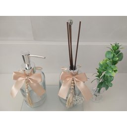Kit para Lavabo Difusor com Varetas Saboneteira Vaso e Bandeja Espelhada - 2