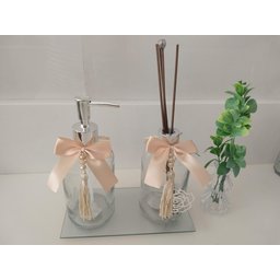Kit para Lavabo Difusor com Varetas Saboneteira Vaso e Bandeja Espelhada - 4