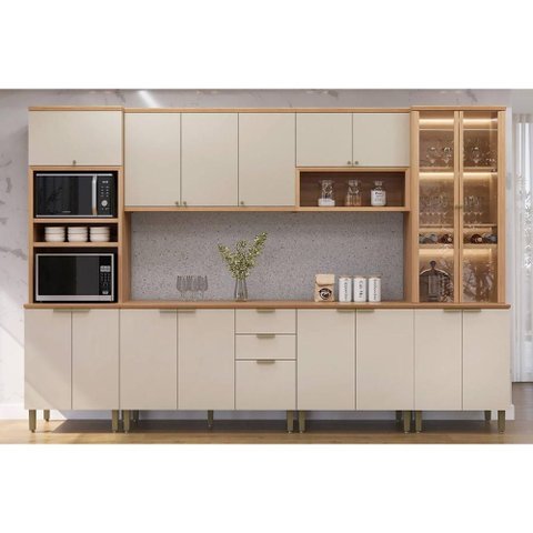 Cozinha Completa Selene 6 Peças (2aéreos+2balcões+2paneleiros) Cp01 Jequitiba/off White Fosco -