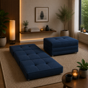 Ver imagem 3 de Puff Cama Solteiro Dobrável com Rodízios Tecido Suede Azul - Zari Decor