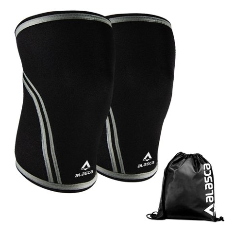 Par de Joelheira IronBrace Alasca - Neoprene 7 mm com costura ultra reforçada:M/Preto/Unissex