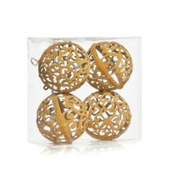 Bola Enfeite Árvore Natal Arabesco Vazada 10cm 4Peça Amarela - 1