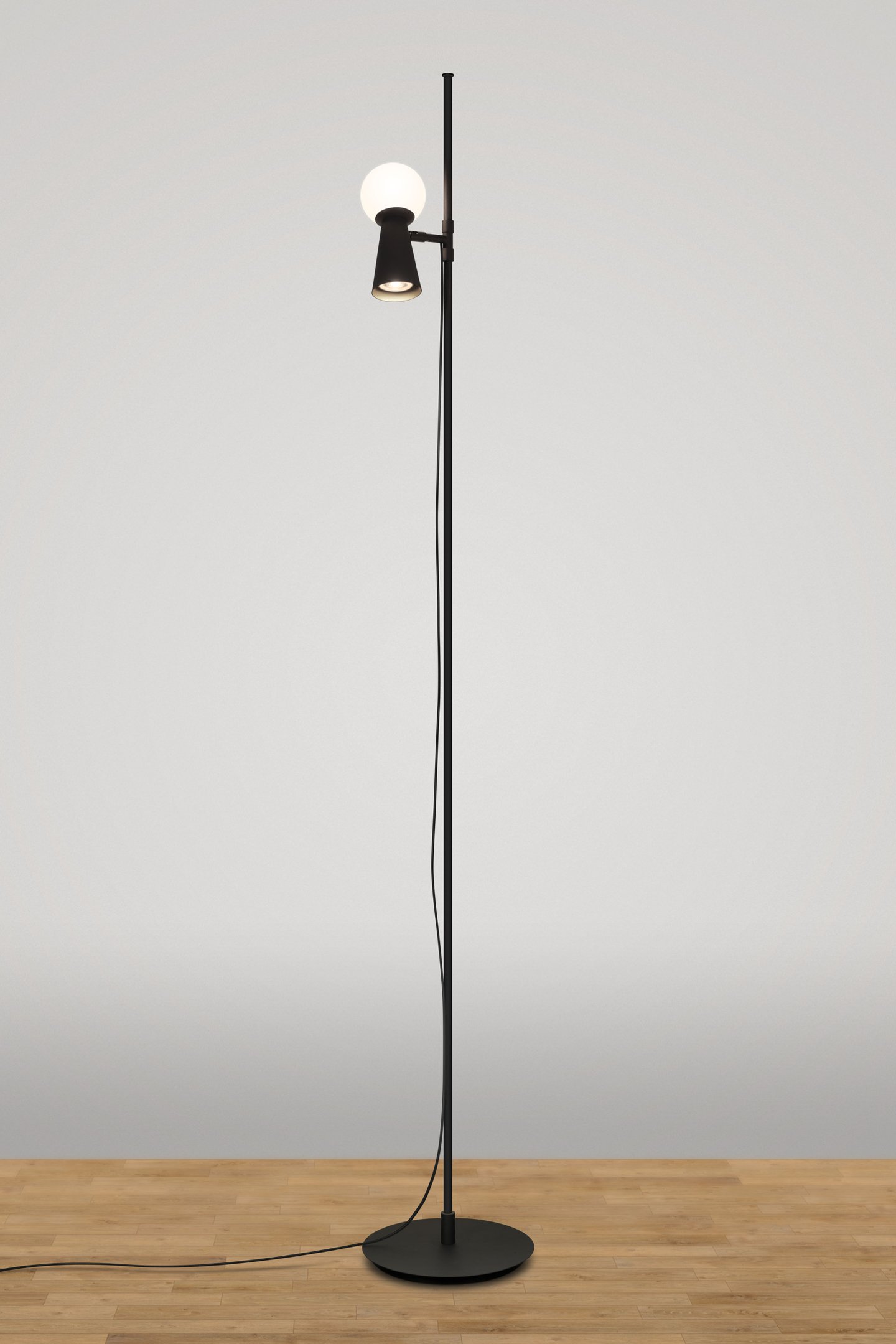 Luminária de Chão Abajur Coluna Pion Globo Vidro Preto Sala