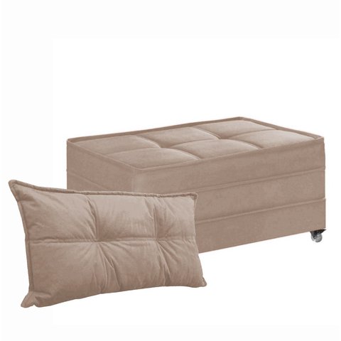 Puff Cama Solteiro Dobrável com Almofada - Suede Caramelo