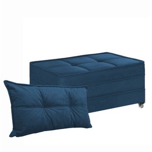 Puff Cama Solteiro Dobrável com Almofada - Suede Azul