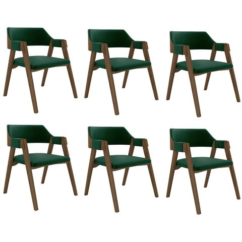 Kit 6 Cadeiras Sala de Jantar e Jogos Carteados Madeira Maciça Poker Veludo Verde/nogueira G42 - Gra