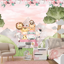 Ver imagem 3 de Papel de Parede Infantil Animais Safari Rosa 1m²