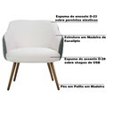 Ver imagem 3 de Kit 2 Poltronas Decorativas Kitana Pés Palito Couro/Linho Cinza/Branco - Gran Belo