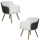 Ver imagem 1 de Kit 2 Poltronas Decorativas Kitana Pés Palito Couro/Linho Cinza/Branco - Gran Belo
