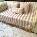 Ver imagem 2 de Kit Manta Listrada, 2 Capas de Almofadas e 1 Almofada Retangular Bege Cobre 45cmx45cm