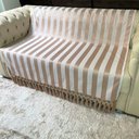 Ver imagem 6 de Kit Manta Listrada, 2 Capas de Almofadas e 1 Almofada Retangular Bege Cobre 45cmx45cm