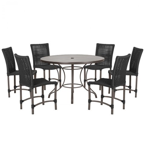 Mesa Ascoli 120 Cm com 6 Cadeiras Cannes de Alumínio, Pintura Marrom e Trama Tela de Corda Náutica
