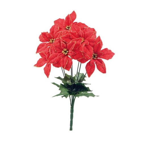 Flor Natalina Artificial Vermelha e Dourada Cabo Médio 35cm | MadeiraMadeira