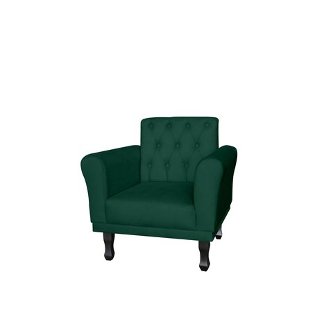 Poltrona Decorativa Classic Suede Verde Pés Madeira Mz Decor