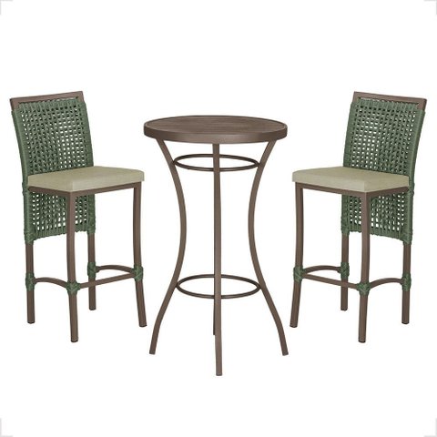 Mesa Bistrô e 2 Banquetas Roma Marrom Corda Náutica Estofado 7 Trama Original