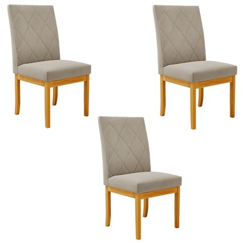 Kit 3 Cadeiras de Sala de Jantar Estofadas Gomes Madeira Maciça Suede Bege G78 - Gran Belo Cadeira d