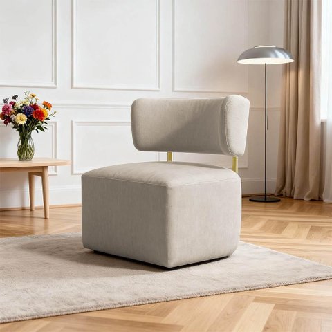 Poltrona Decorativa Orgânica Maya Linho Ferro Dourado - Pallazio Cor:Bege