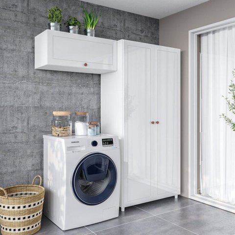 Conjunto 1 Armário 2 Portas Multiuso e 1 Armário Aéreo Basculante Pérola Yescasa