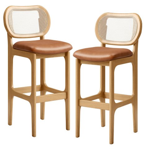 Kit 02 Banquetas Altas Para Cozinha Bancada Sala Tela Betta Fixa L02 Couríssimo Whisky - Lyam Decor