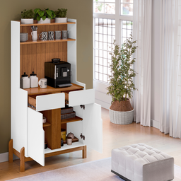 Aparador Buffet Balcão Cozinha Cantinho do Café para Sala de Estar e Jantar com 2 Portas e 2 Gavetas - 2