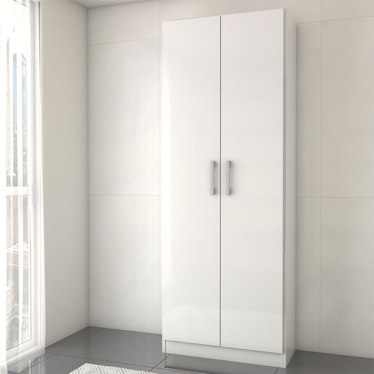 Armário Multiuso Malta 2 Portas 4 Prateleiras Branco Brilho