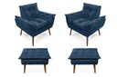 Ver imagem 1 de 2 Poltronas Azul Marinho com 2 Puff Decorativa Confortável para Sala Quarto Recepção Suede Luxo