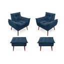 Ver imagem 1 de 2 Poltronas Azul Marinho com 2 Puff Decorativa Confortável para Sala Quarto Recepção Suede Luxo