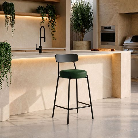 Banqueta Cozinha Média Encosto Castanho Industrial Preto Londrina PU D03 - D'Rossi
