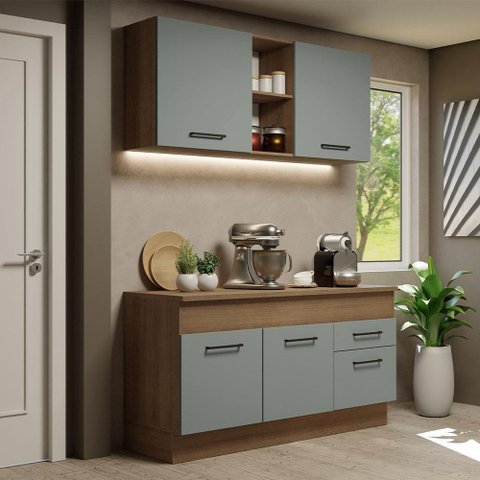 Cozinha Compacta 150001 com Armário e Balcão Rustic/cinza