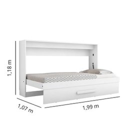 Cama Solteiro Dobrável de Parede - Branco Brilho - 5 Cama Solteiro Dobrável de Parede - Branco Brilho - 5