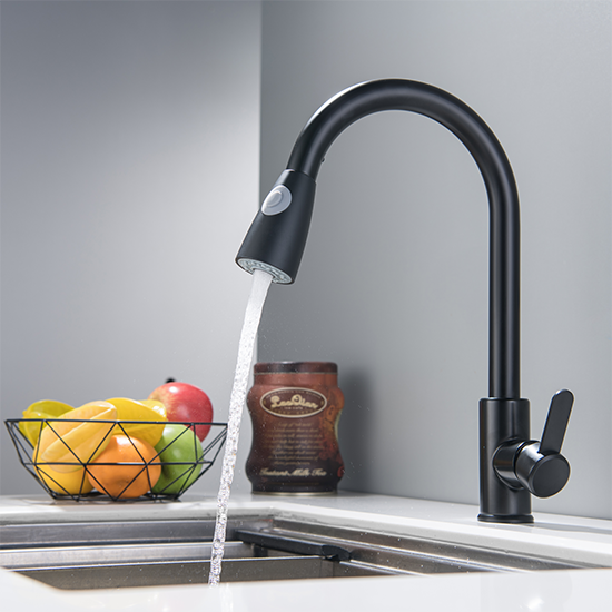 Torneira Misturador Monocomando Preto Fosco Gourmet Bica com Ducha Extensível para Cozinha - 3