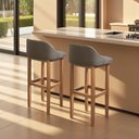 Ver imagem 3 de Kit 2 Banquetas Balcão Estofada Realeza 100cm Madeira Eucalipto - Marrom