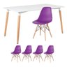 KIT - Mesa de jantar retangular Eames 80 x 140 cm branco + 4 cadeiras Eiffel DSW Roxo - 1