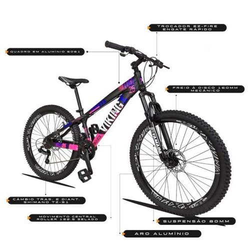 Bicicleta Aro 26 Mtb Alumínio Kit Shimano Freio Disco 21v