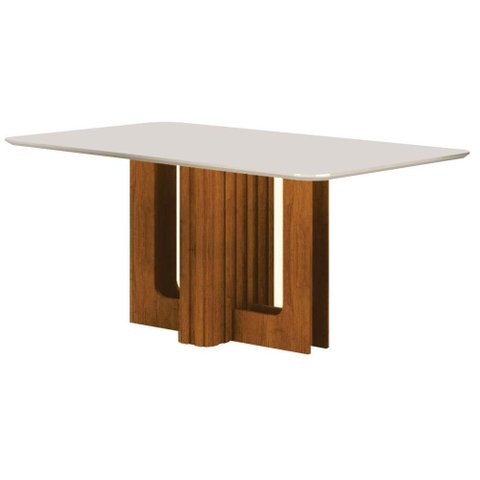 Mesa de Jantar Sofia 160x80 Canto Copo com Vidro Cinamomo Off White - Leifer