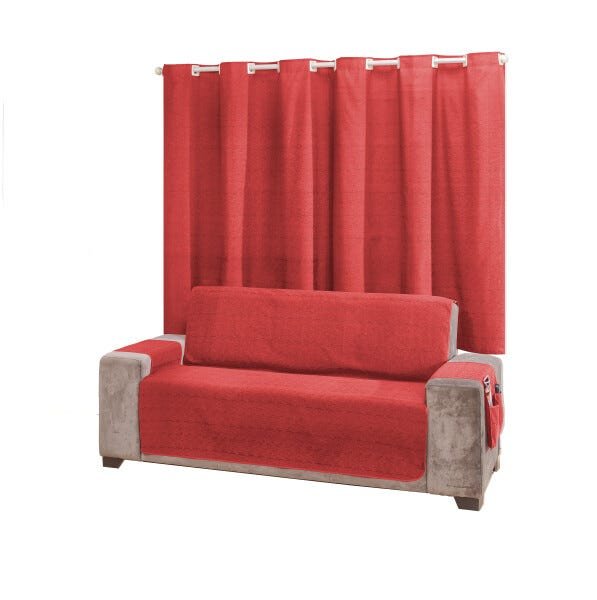 Kit Rustic Decor Protetor 3 Lugares Com Cortina Vermelha - 1