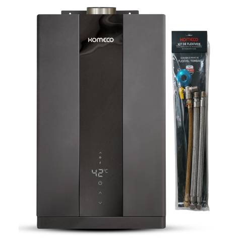 Aquecedor De Água A Gás Komeco Ko 16 Bk Home Preto 16 Litros Digital Gás GLP Com Kit Ligação 40 CM