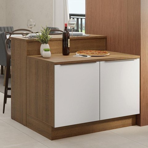 Ilha de Cozinha com Bancada e Balcão 120 Cm Rustic/branco Lux Madesa Rustic/branco