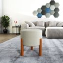 Ver imagem 2 de Puff Lucca Bege Pés Palito Decorativo Recepção Redondo em Linho Cru
