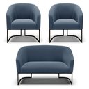 Ver imagem 1 de Sofá Namoradeira e 2 Poltronas Base Industrial Preto Stella Suede D03 - D'Rossi Cor Azul Marinho