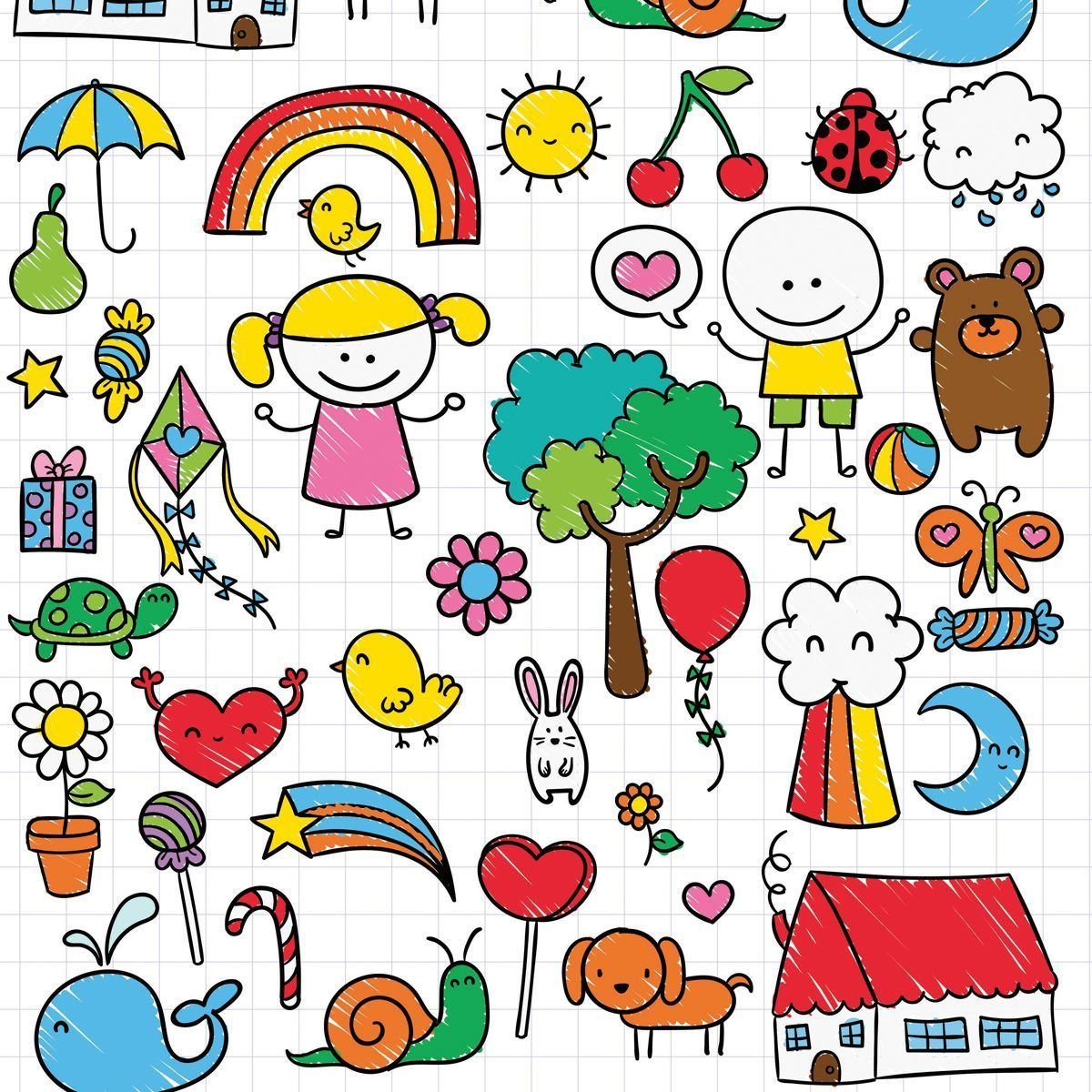 Papel de Parede Adesivo Menina Desenhos Coloridos - 3