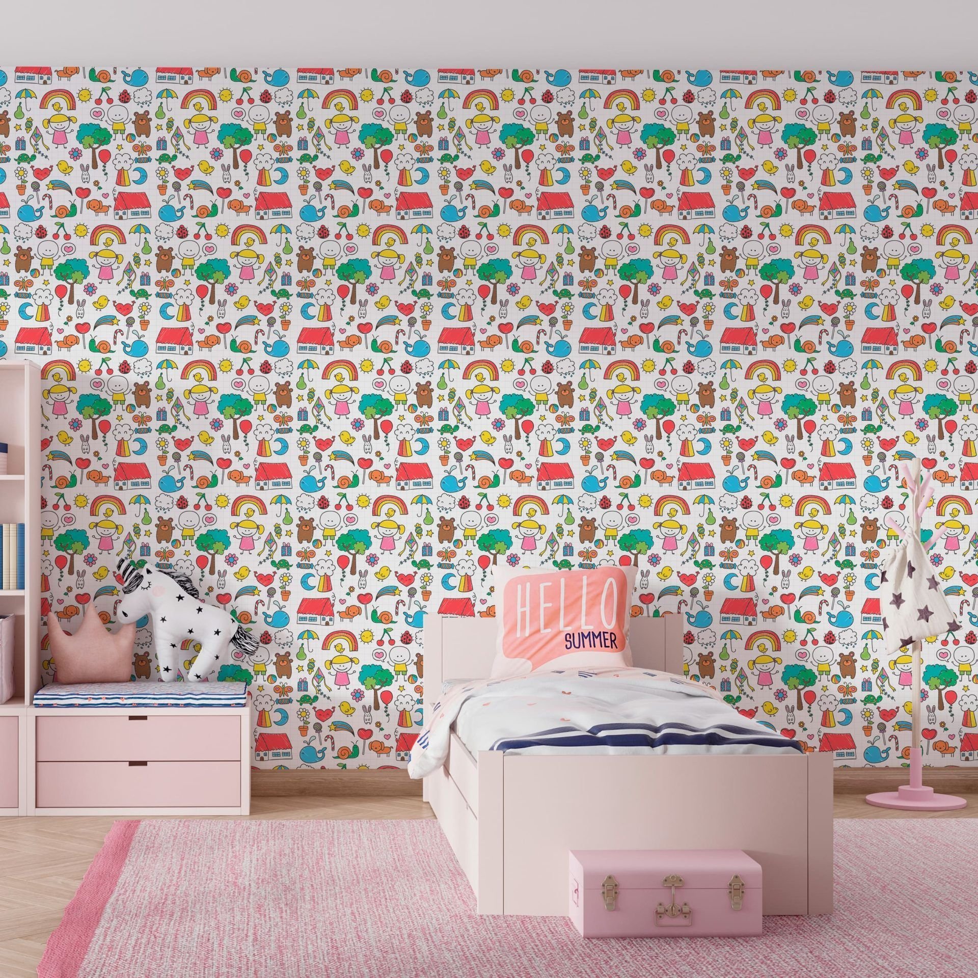 Papel de Parede Adesivo Menina Desenhos Coloridos - 1