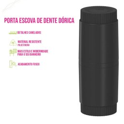 Porta Escova de Dentes com Tampa Dórica Preto Fosco para Banheiro Lavabo Pia ou - 5