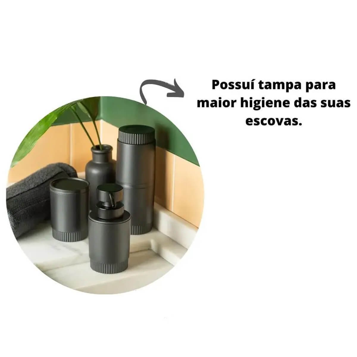 Porta Escova de Dentes com Tampa Dórica Preto Fosco para Banheiro Lavabo Pia ou - 6