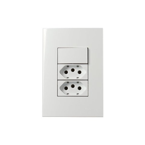 Interruptor Simples 10a e Tomada Dupla 2p+t 20a Margirius Sleek com Placa 4x2 Branco