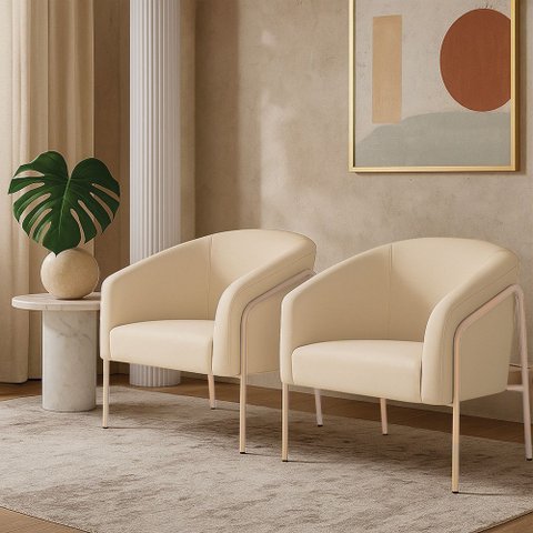 Poltrona Sala Industrial Alta Champanhe Kit 2 Stella Suede D03 - D’Rossi