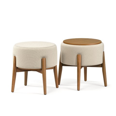 Kit 2 Puffs Dual 2 em 1 Vira Mesa Lateral Banco Apoio Sala Estar Sala Tv Decoração - Palha Linho