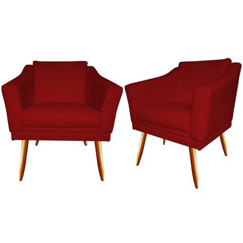 Kit 2 Poltronas Decorativa Agatha Suede Vermelho Pés Madeira Ms Decor